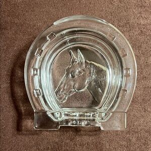 Vintage Made in Italy Crystal Glass 3D Horseshoe Head Art Piece Ashtray